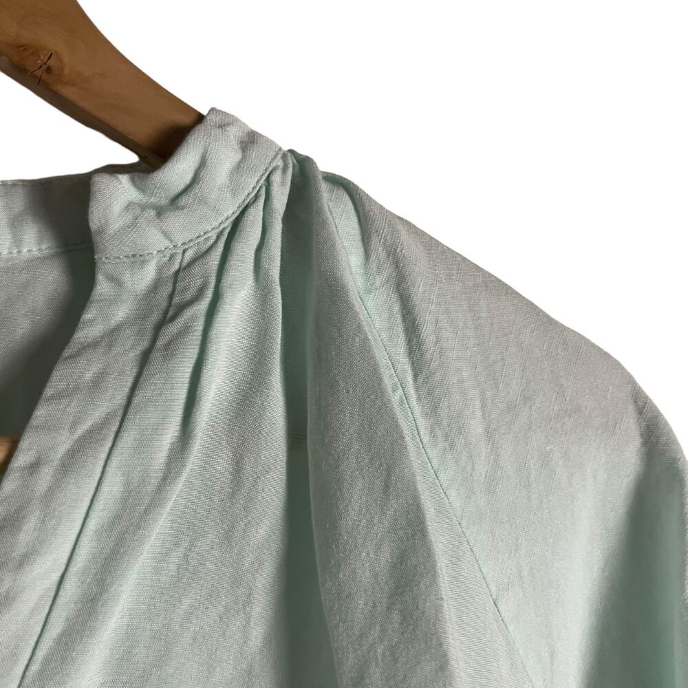 Amanda Uprichard Diego Light Blue Linen Puff Sleeve Split Neck Top Size XS - Picture 9 of 13
